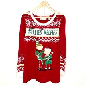 Merry & Bright | Red #Elfies #Elfies Pocket Faces Elves Christmas Sweater Sz Med